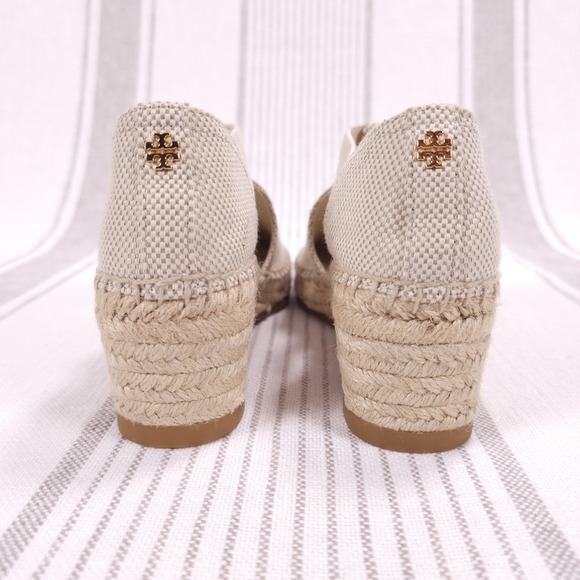 Tory Burch Shoes Womens 5.5 Catalina Wedge Beige Espadrille White Canvas Resort - Picture 5 of 14